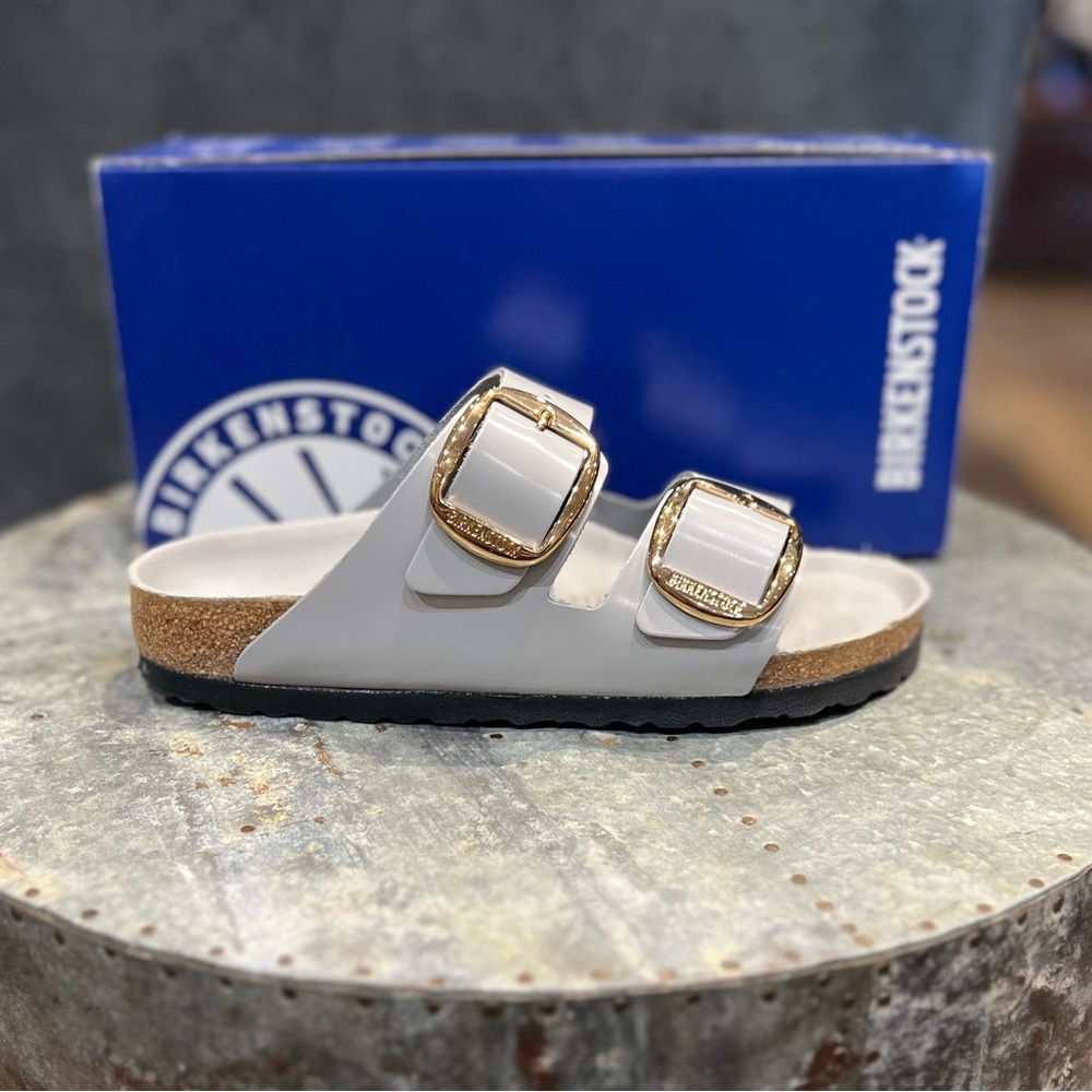 Birkenstock Gray Sandals with Gold Accents